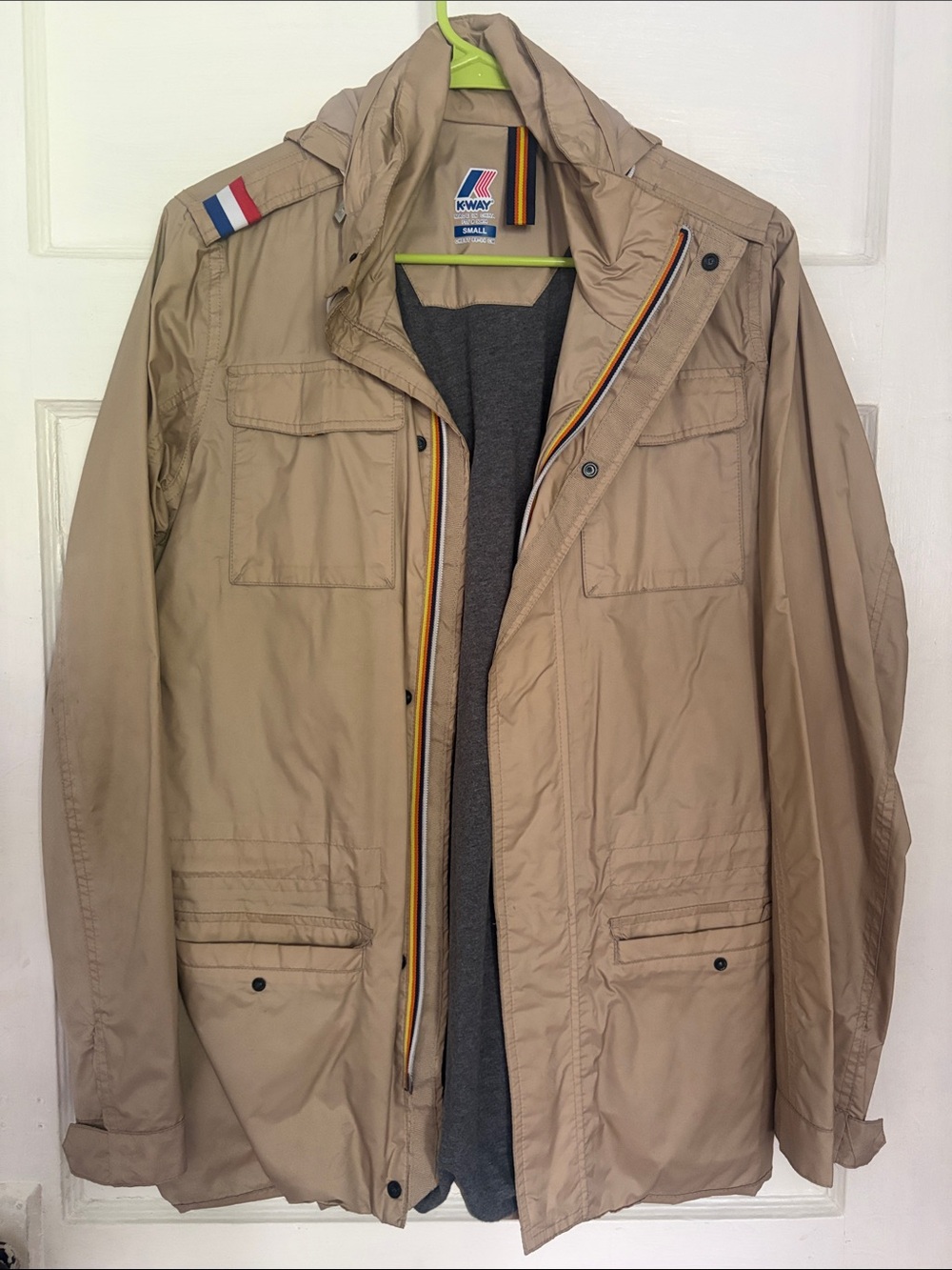 K-Way Women’s Khaki colored Military style Jacket with Stripe Trim